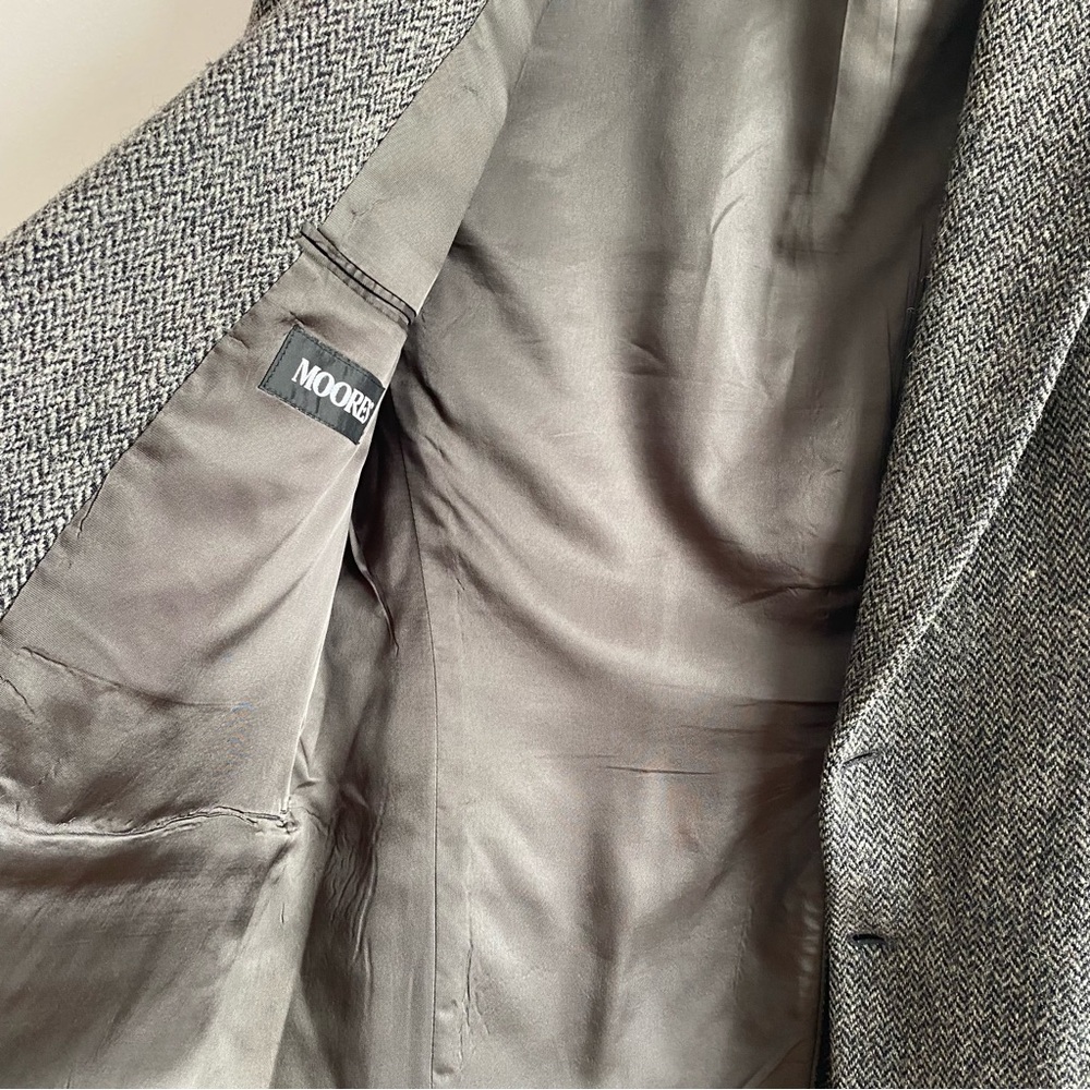 Vintage Harris Tweed Jacket Wool Tweed Grey Herringbone Blazer 42 Long/Tall - Picture 8 of 14